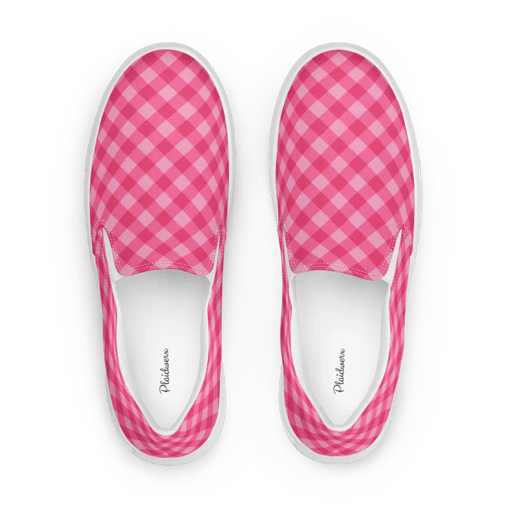 Bright Pink Checkered Plaid Women's Slip-On Shoes product image (1)
