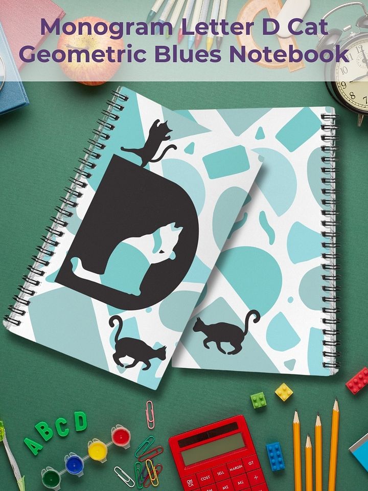 Monogram Letter D Cat Lover Geometric Blues Notebook product image (1)