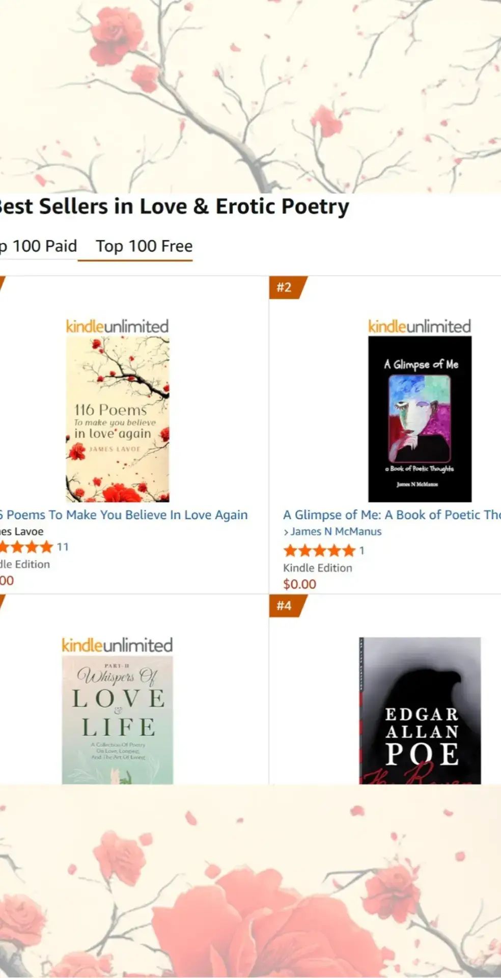 116 Poems to Believe in the Master Again is a Best Sellers and continues to rank #1 on Amazon in Love & Erotic Poetry. And it's free!