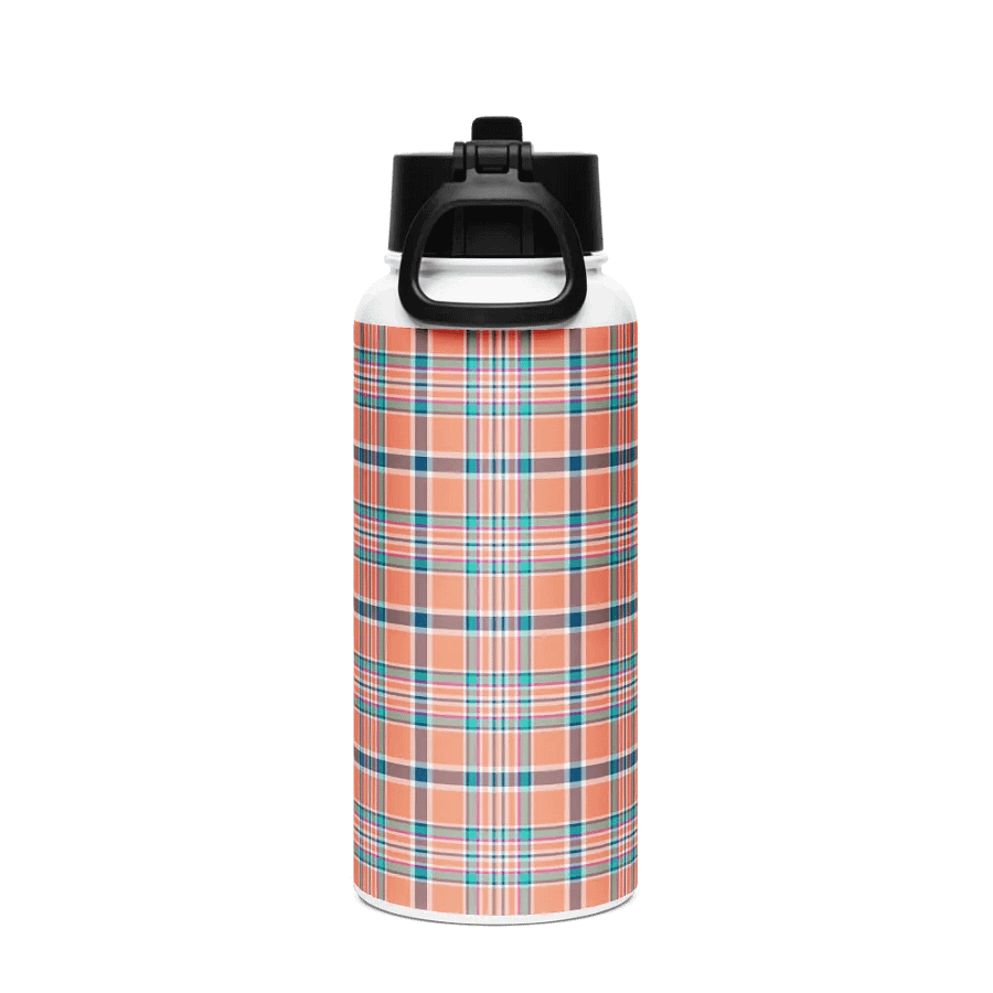 Orange Coral and Blue Plaid Water Bottle product image (3)