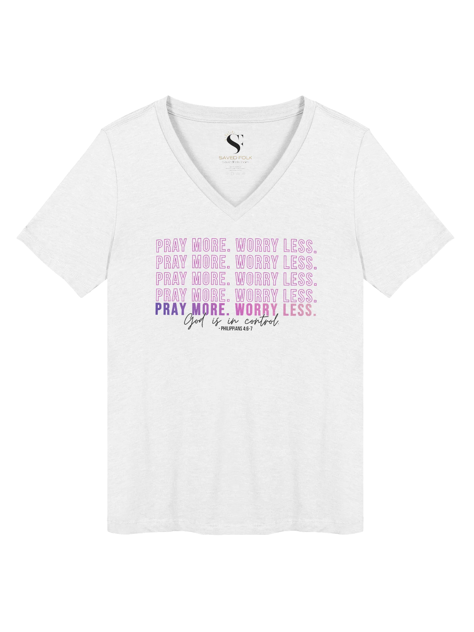Pray More Worry Less 2.0 V-Neck Tee - Pink Gradient - Light Colors product image (1)