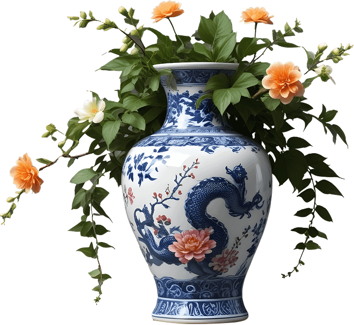 Azure Dragon Vase – Elegance in Bloom PNG product image (1)