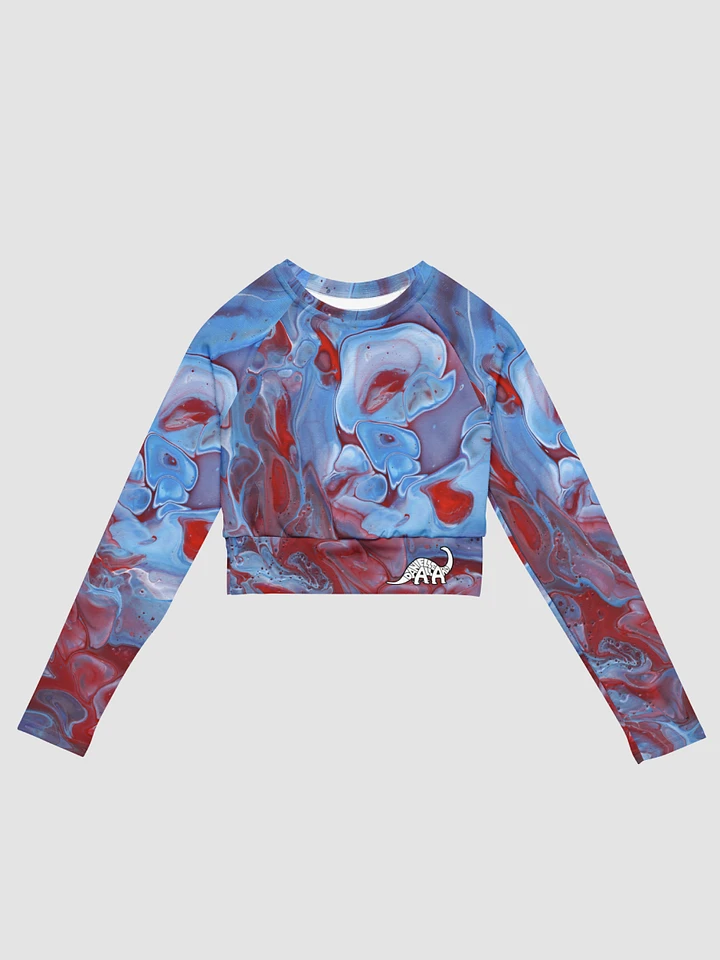 Neon Blue Fluid Acrylic All-Over Print Long Sleeve Crop Top product image (1)