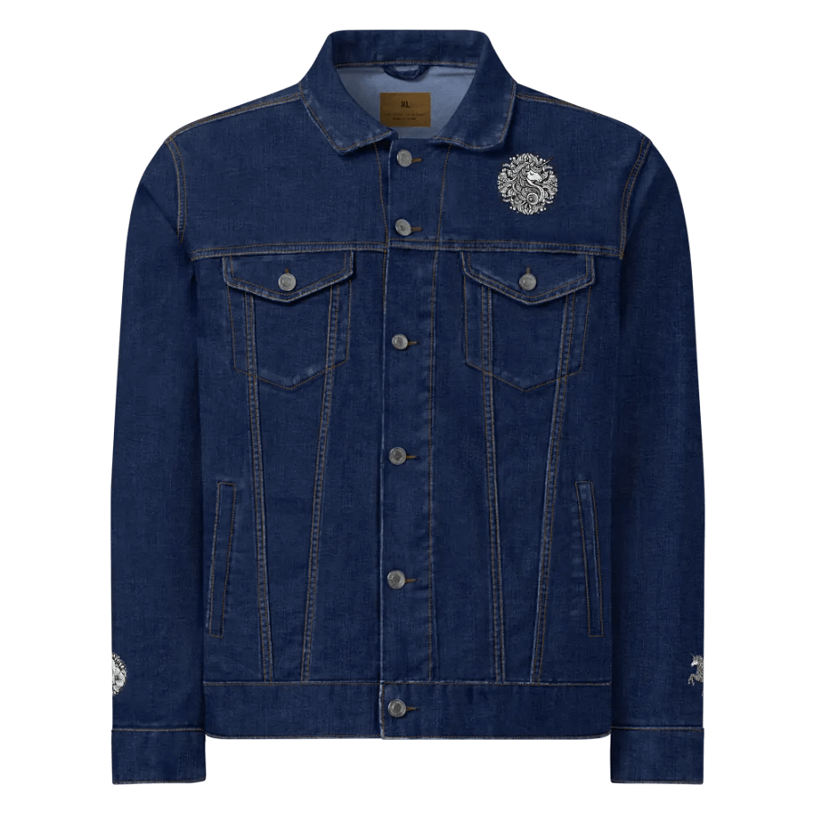 Threadfast Denim Jacket | AI-Crafted Art: Majestic Unicorn Head Illustration product image (1)