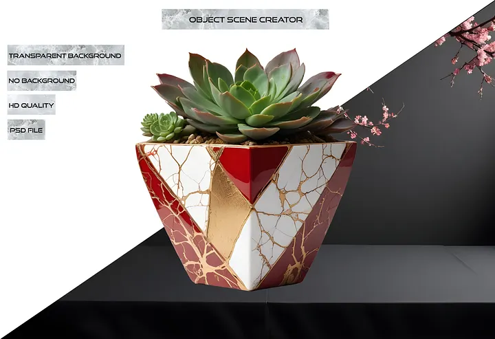 Kintsugi Elegance – Red and White Geometric Pot PNG product image (2)