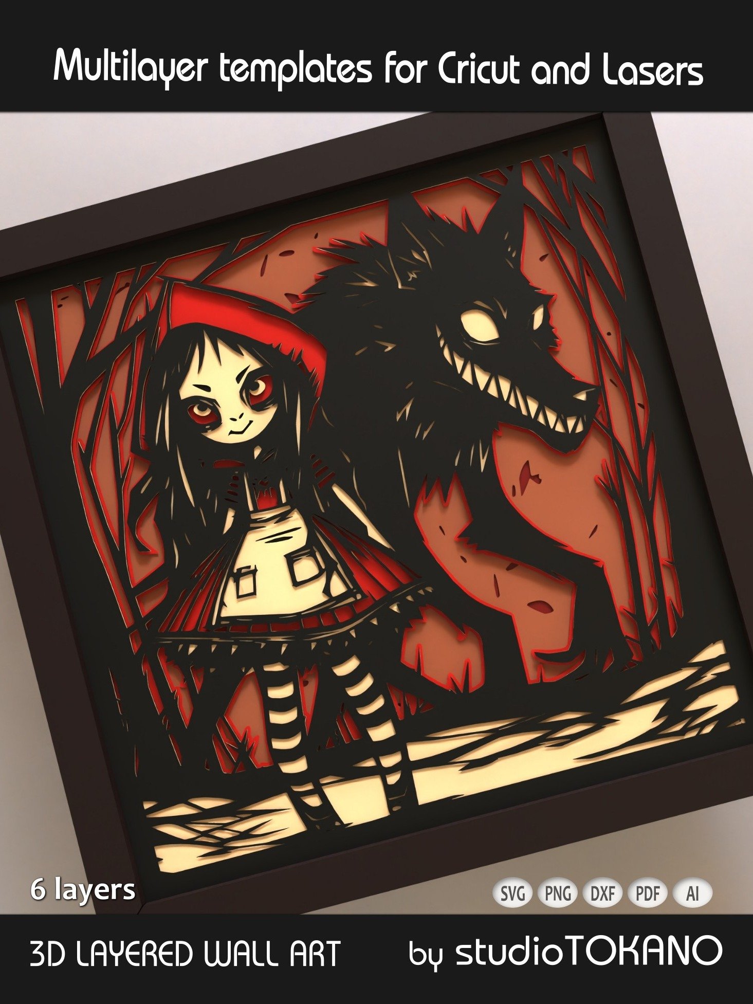 3D Little Red Ridinghood Shadow Box SVG product image (6)