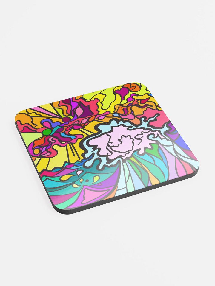 Vibrant Swirls Glossed Cork Coaster – Wave at Sunset product image (2)