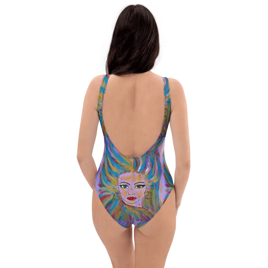 Girl with colorful hair - (art by Dina R.) - acrylic painting picture - One-Piece Swimsuit product image (5)