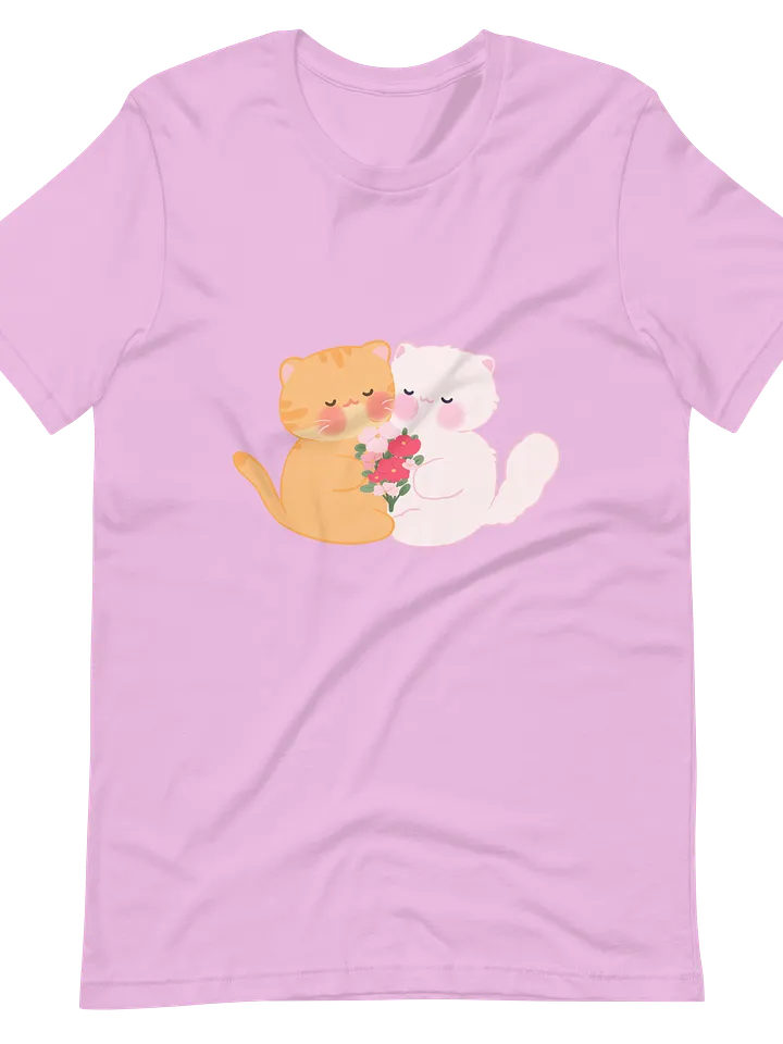 Cat Duo with Flower Bouquet Soft Cotton Unisex T-shirt product image (1)