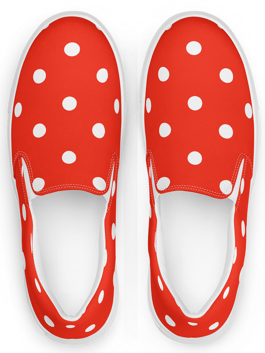 White Polka Dots on Red Men's Slip-On Canvas Shoes product image (1)