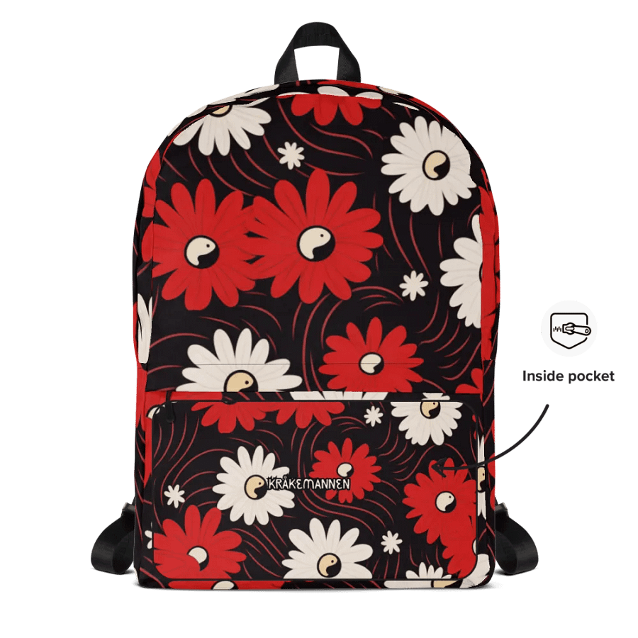 Versatile Medium-Sized Backpack 🔴 RED AND WHITE FLOWERS ⚫️ ⚪️ YIN AND YANG product image (10)