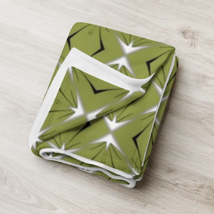 Green Black & White Diamond Star Seamless Pattern Throw Blanket product image (9)