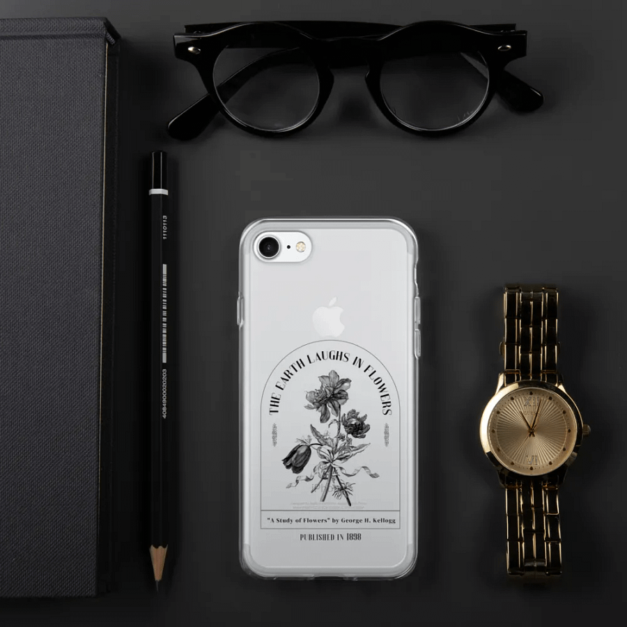Clear iPhone Case – 'The Earth Laughs in Flowers' Book Quote Design for Reading Lovers product image (3)