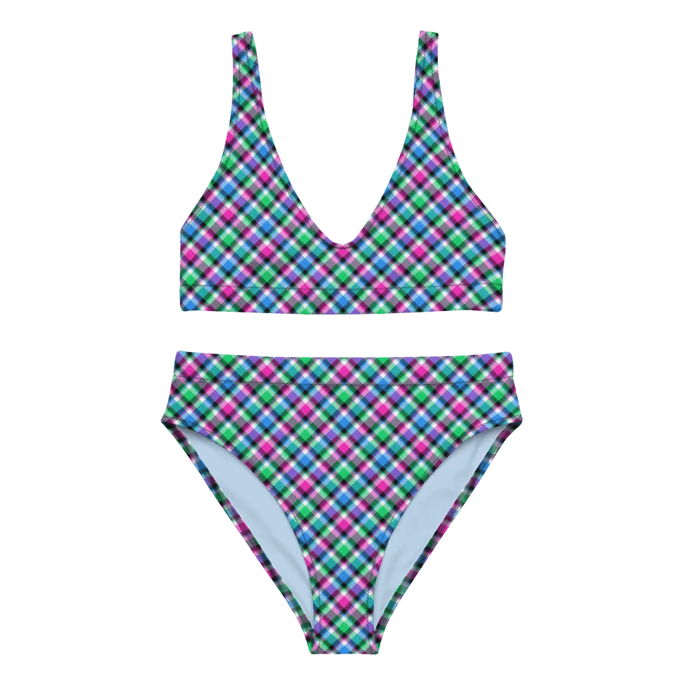 Magenta, Bright Green, and Blue Plaid Bikini product image (2)