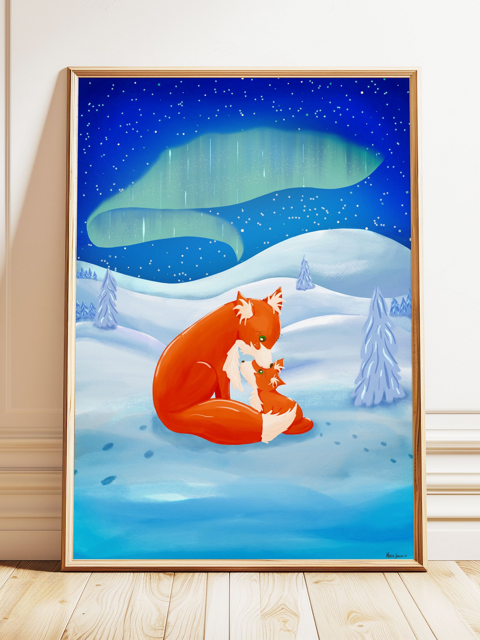 Red Fox Mother and Cub under the Northern Lights product image (1)