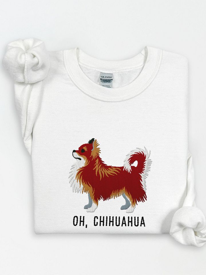 Oh, Chihuahua Sweatshirt (Embroidered) of a Longhaired Chihuahua(Chocolate Tricolor) product image (1)