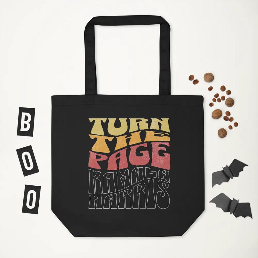 Turn The Page Kamala Harris Retro Groovy Design, Inspirational Message Tote Bag Vintage Style, product image (11)