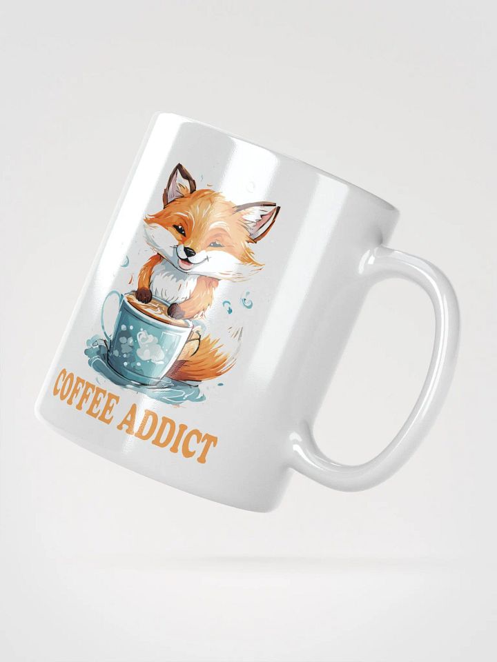 Coffee Addict Funny White Glossy Mug | Double-Sided Cute Fox Holding Coffee Cup Design | Perfect Gift for Coffee Lovers product image (2)