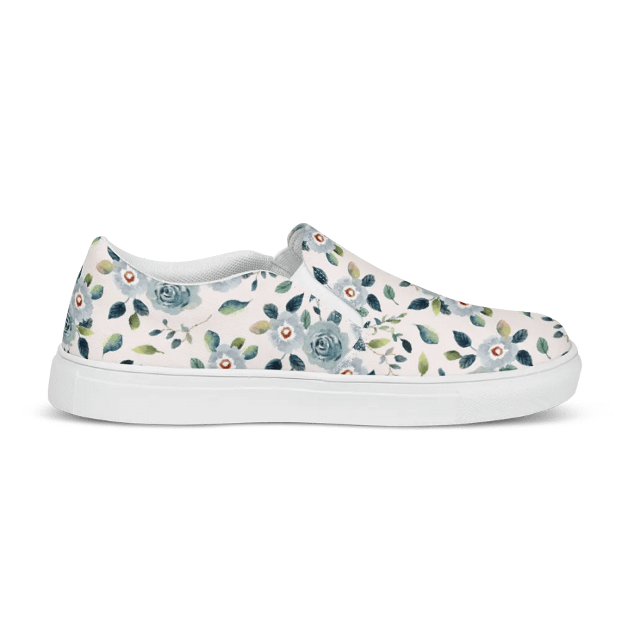 Floral Blue Flowers Pattern Womens Slip On Canvas Shoes product image (6)