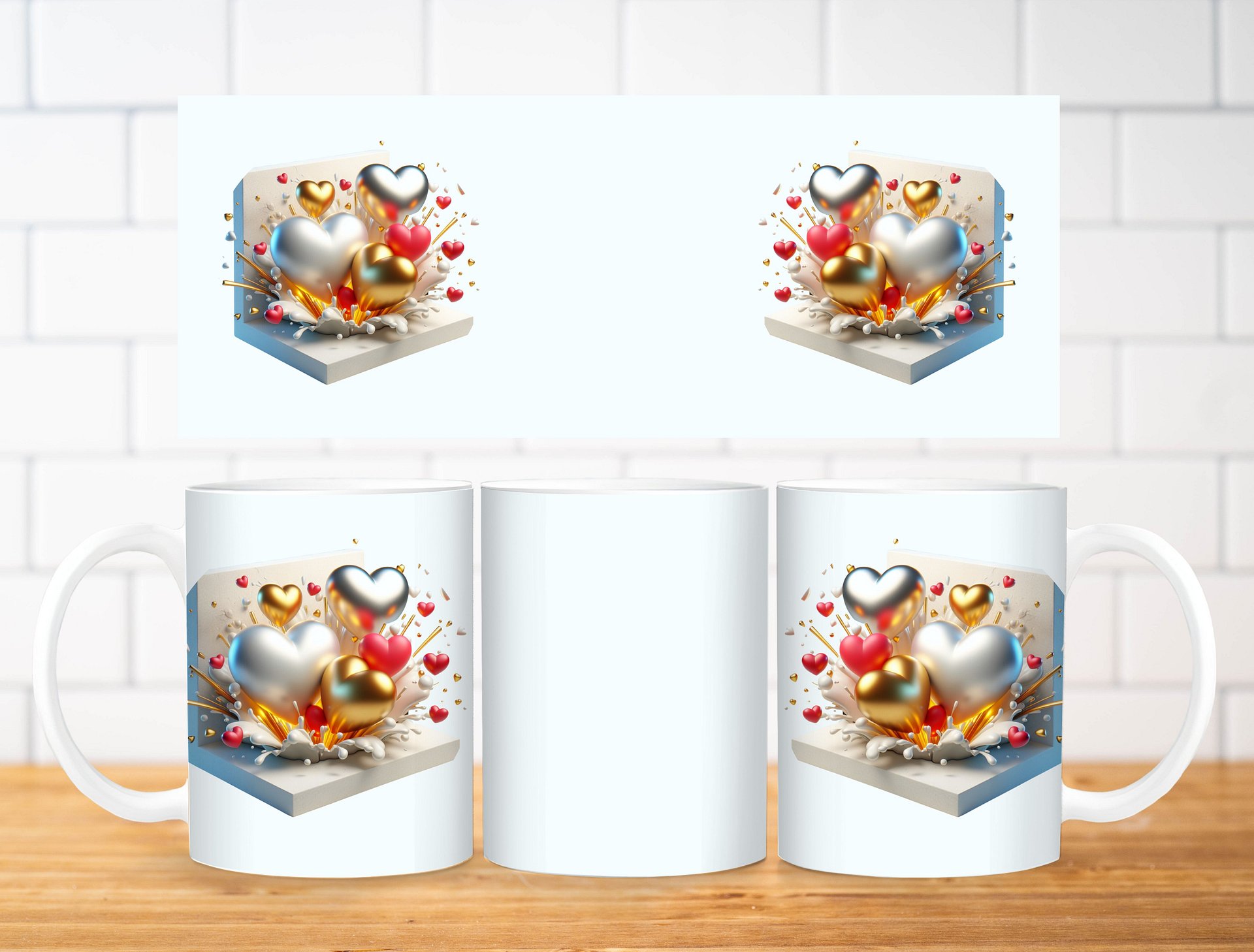 Heart Collage Mug Sublimation Design, 11oz & 20oz Mug Template, Mug Wrap Template PNG, Digital Download product image (2)