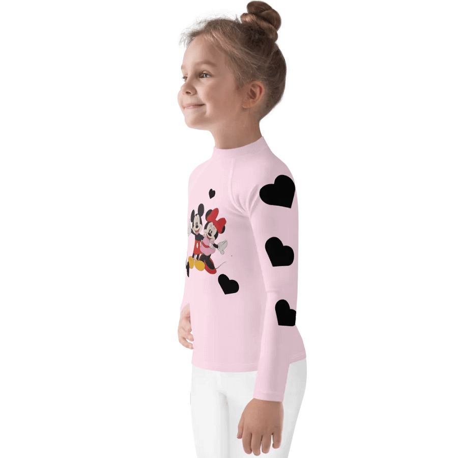 Mickey and Minnie mouse (art by Dina R.) with hearts - Kids Rash Guard product image (3)
