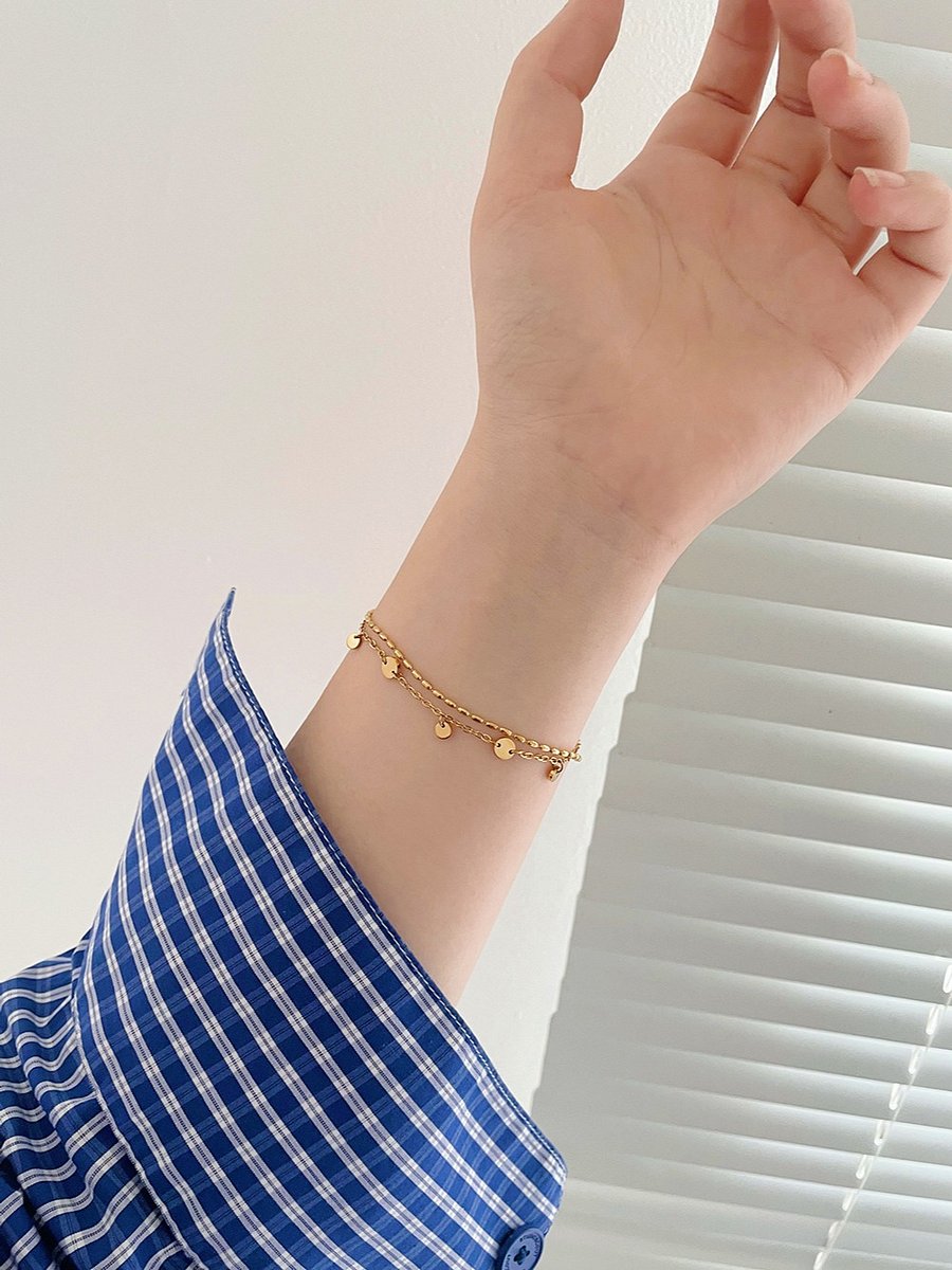 Round Sequin Double Layer Bracelet | 18K Gold Plated product image (3)