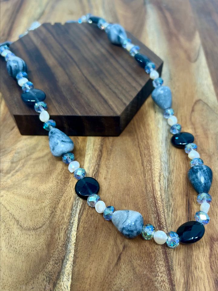 Handmade Necklace (Gray Stones, Pearls, Crystals) product image (1)
