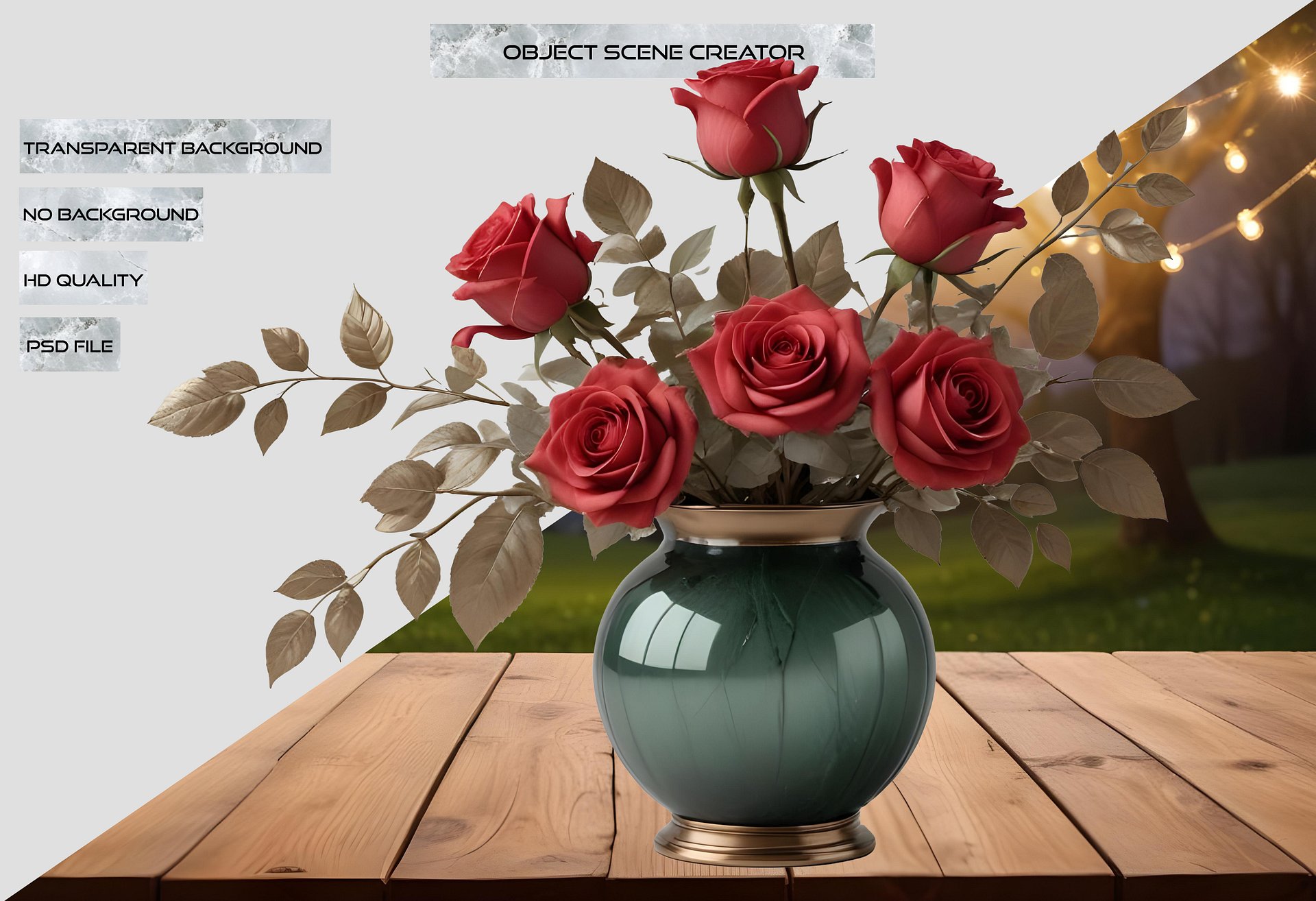 Timeless Green Vase with Red Roses - PNG product image (2)