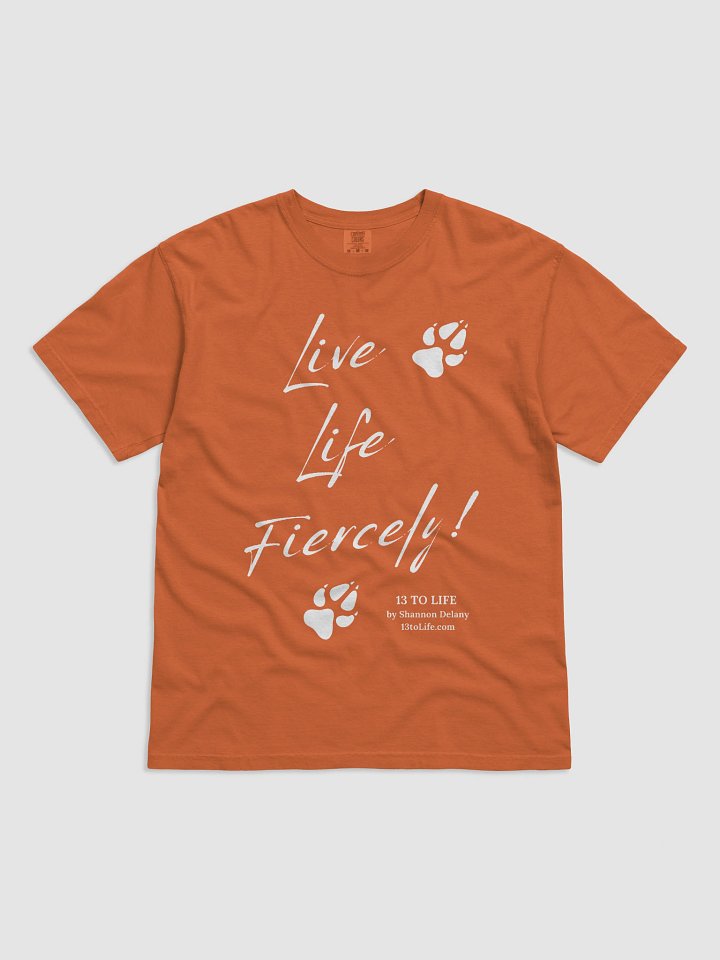 Live Life Fiercely – 13 TO LIFE Paw Print T-shirt – White Print on Color product image (8)