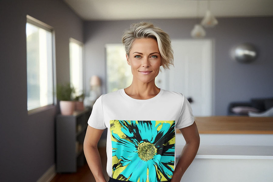 Abstract Yellow, Turquoise and Black Daisy Flower Ladies T Shirt product image (3)