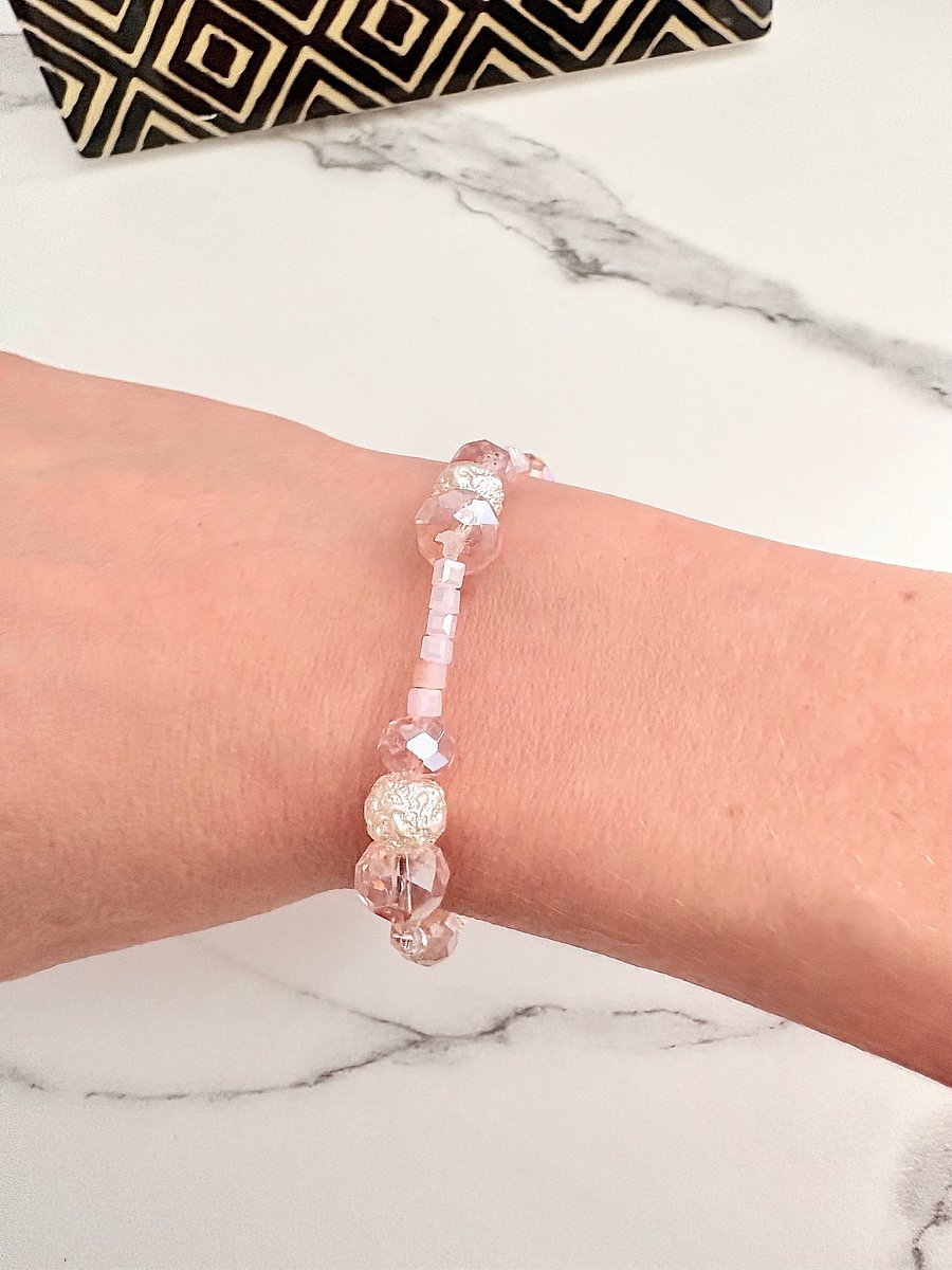 Blush Whisper | Faceted & Iridescent Bead Bracelet | Handmade 7" Coastal Charm | by Monique Faella Designs™ | MFD-00052 product image (4)