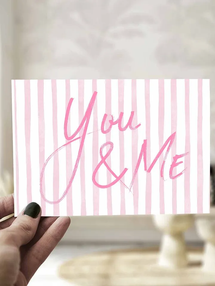 Whimsical Pink Stripe Couple's Valentine Card product image (1)