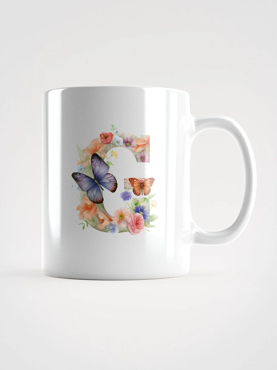 Letter G Monogram Floral Fantasy White Glossy Mug product image (3)