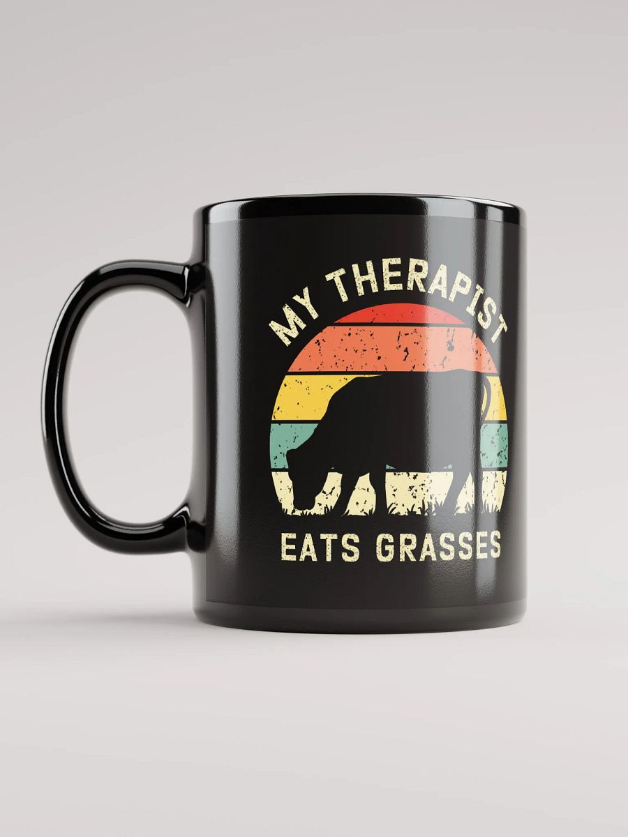 "My therapist grasses-cow" black glossy mug. product image (6)