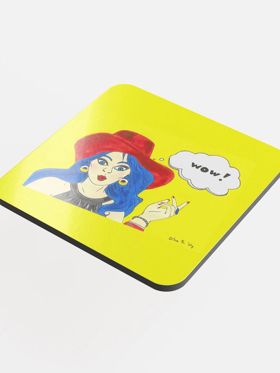 Pop art girl (art by Dina R.) acrylic painting picture - Glossed Cork Coaster product image (4)