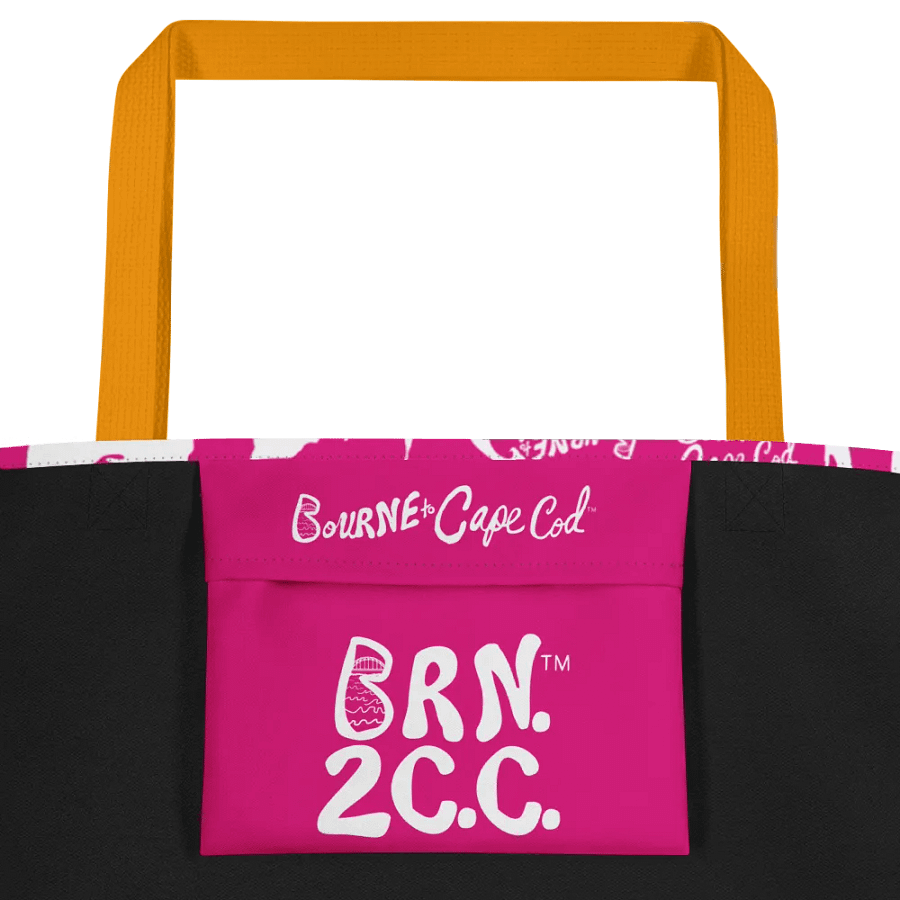 BOURNE to Cape Cod™ | Large Tote Bag with Pocket | Coastal Classic | All-Over Logo Print | White Logo Repeat on Vibrant Pink product image (3)