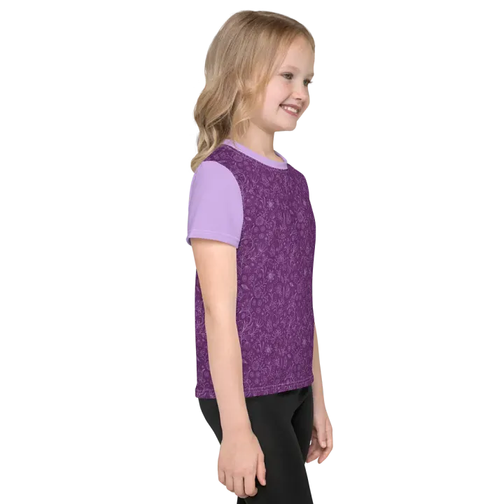 Dark Purple Floral Kid's Crew Neck T-shirt product image (2)