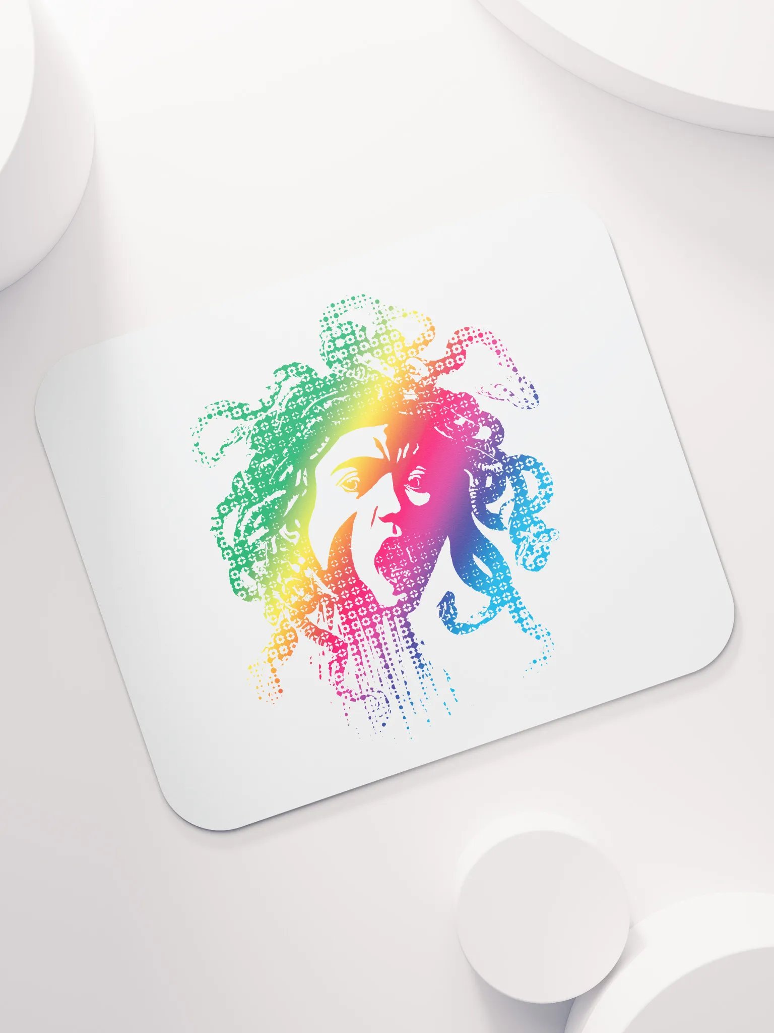 Rainbow Halftone Medusa on White - Mouse pad product image (7)
