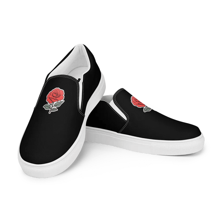 Red Rose Black Women's Canvas Slip-Ons product image (1)