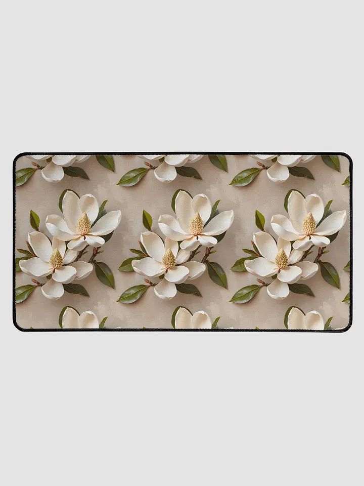 Desk Mat (31.5x15.5 inches) - Magnolia Pattern on a Painted Beige Background product image (1)