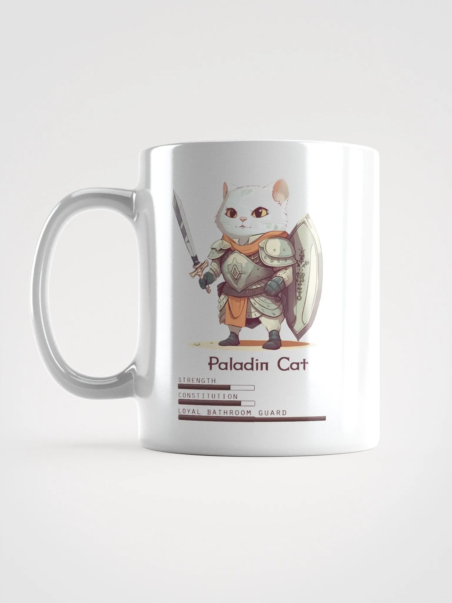 RPG Paladin Cat white ceramic mug 11oz 15oz 20oz for gamers and cat lovers product image (18)