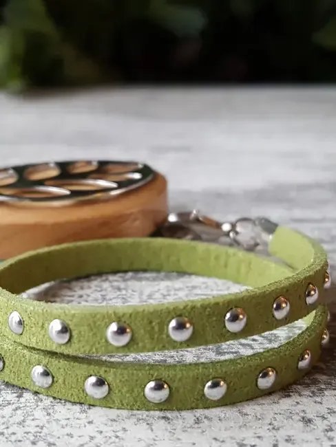 Spring Green Faux Suede Stud Wrap Bracelet | Handmade Accessory for Bellabeat Leaf Urban & Ivy product image (1)