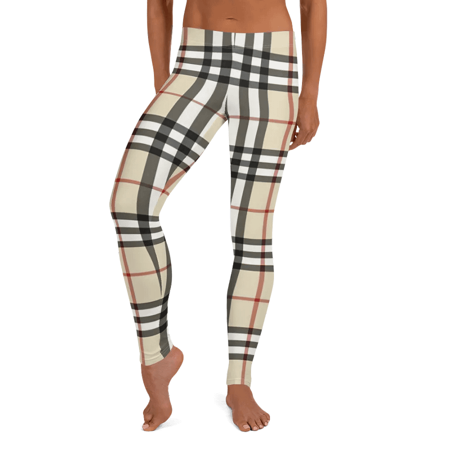 Classic Beige Plaid Leggings: Timeless Tartan Print Women's Fashion Pants product image (9)