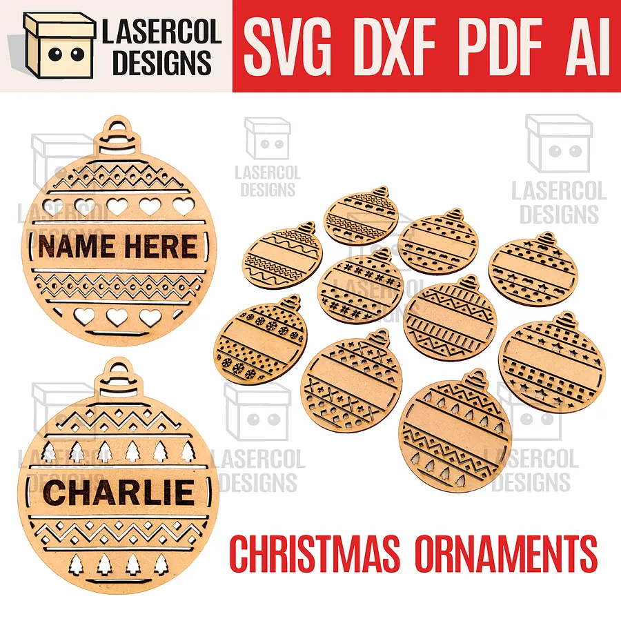 Christmas Ornaments (Ready to Personalize) - Laser Cut Files product image (1)