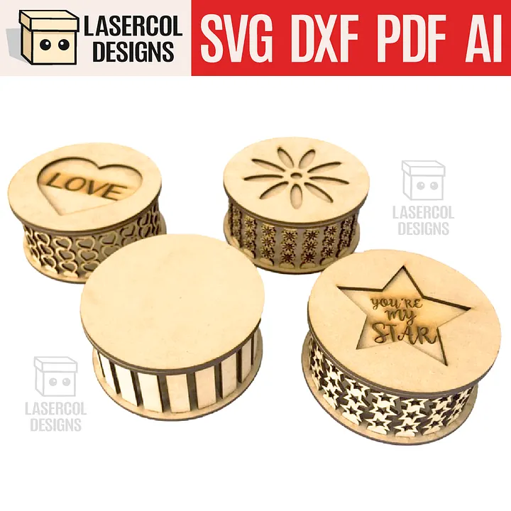 Round box (4 styles) - Laser Cut Files product image (1)