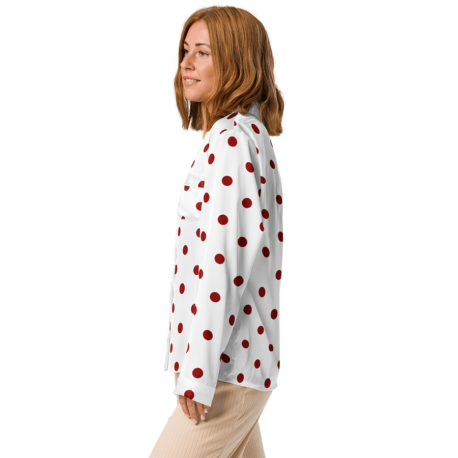 Red Polka Dots on White Women's Long Sleeve Pajama Top product image (4)