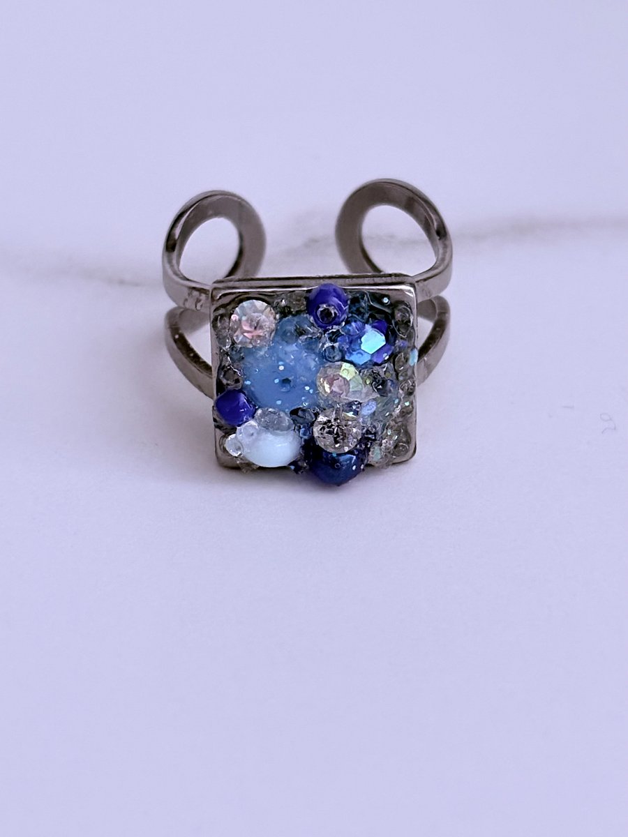 MFD-00230 | Radiant Tidepool | Adjustable Ring | Double-Band Stainless Steel | Handmade Coastal Charm Jewelry by Monique Faella Designs™ product image (5)