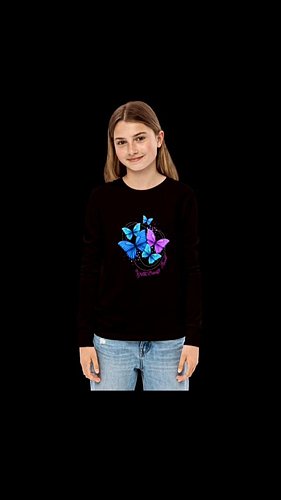 Youth long sleeve t-shirt with butterfly design and inspiring phrase 'Great Things Await'. 100% cotton for young trendsetters...