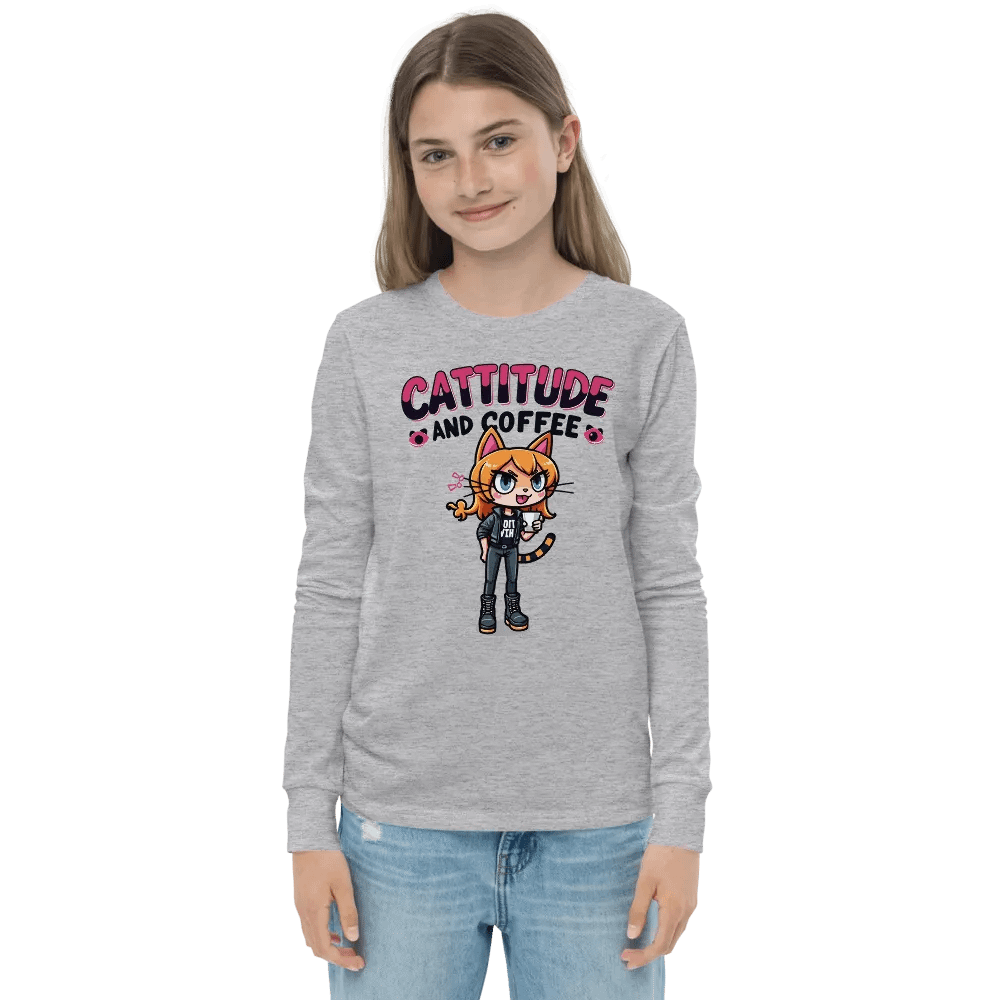 Cattitude and Coffee Youth Long Sleeve T-Shirt product image (3)