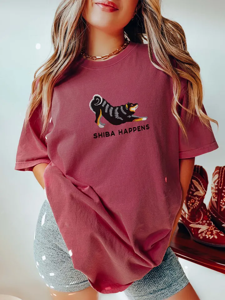 Shiba Happens T-Shirt(Embroidered) of a Shiba Inu(Tricolor) product image (2)